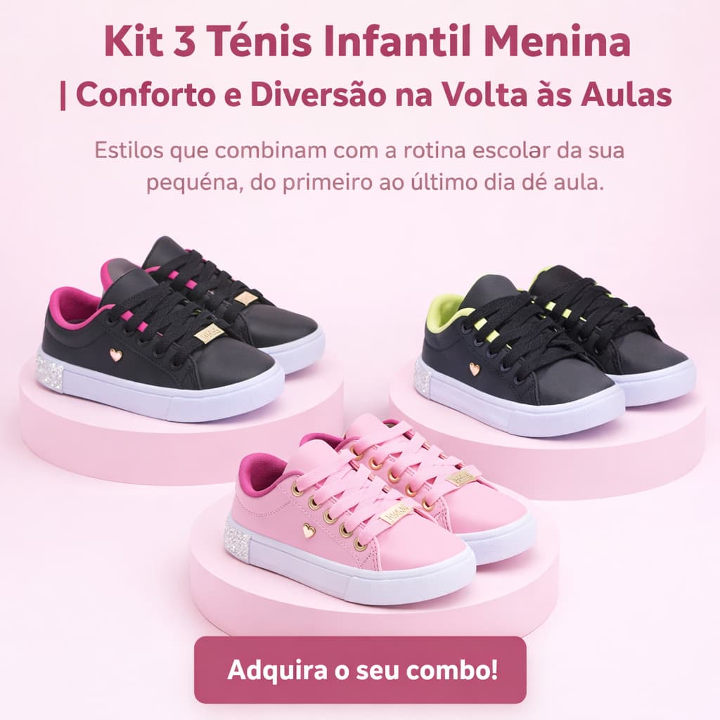 Combo 3 Tênis Infantil Menina Casual Leve Macio Escola e Rotina 25 ao 33 Envio Imediato