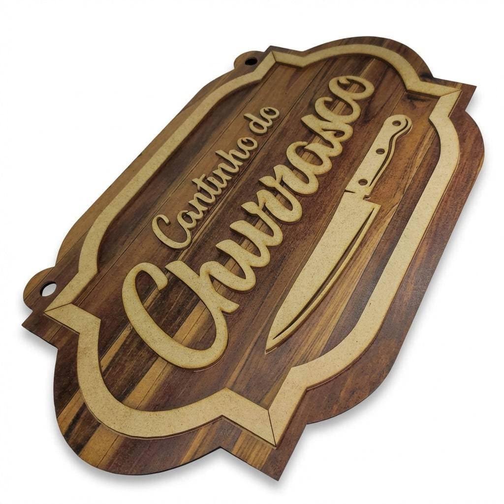 Placa Decorativa Cantinho do Churrasco Amadeirada MDF 43x26cm