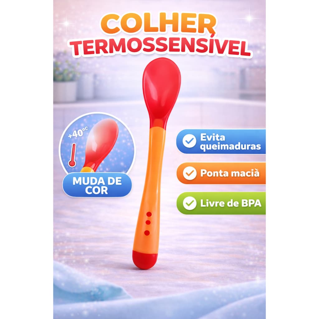 Colher Bebê Termossensível Detecta Temperatura Muda Cor Anti Queimadura BPA Free