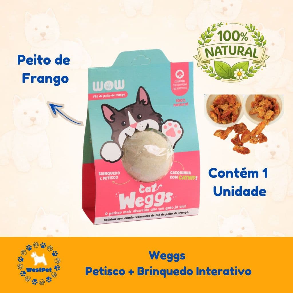 Petisco Brinquedo Interativo Para Gato Wow Weggs Com Catnip Frango Natural