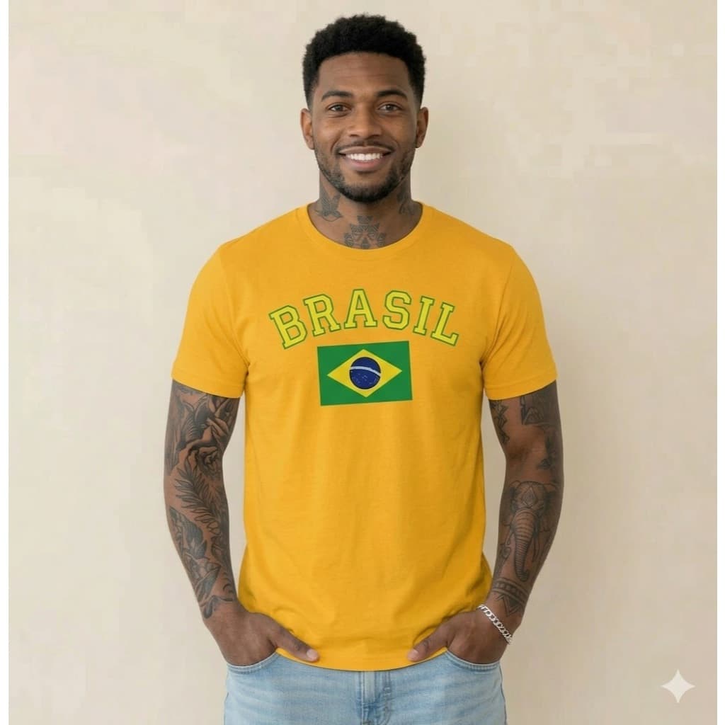 Camiseta Brasil Seleção Bandeira Masculina Algodão Copa do Mundo Estampada T-Shirt Unissex Estampada