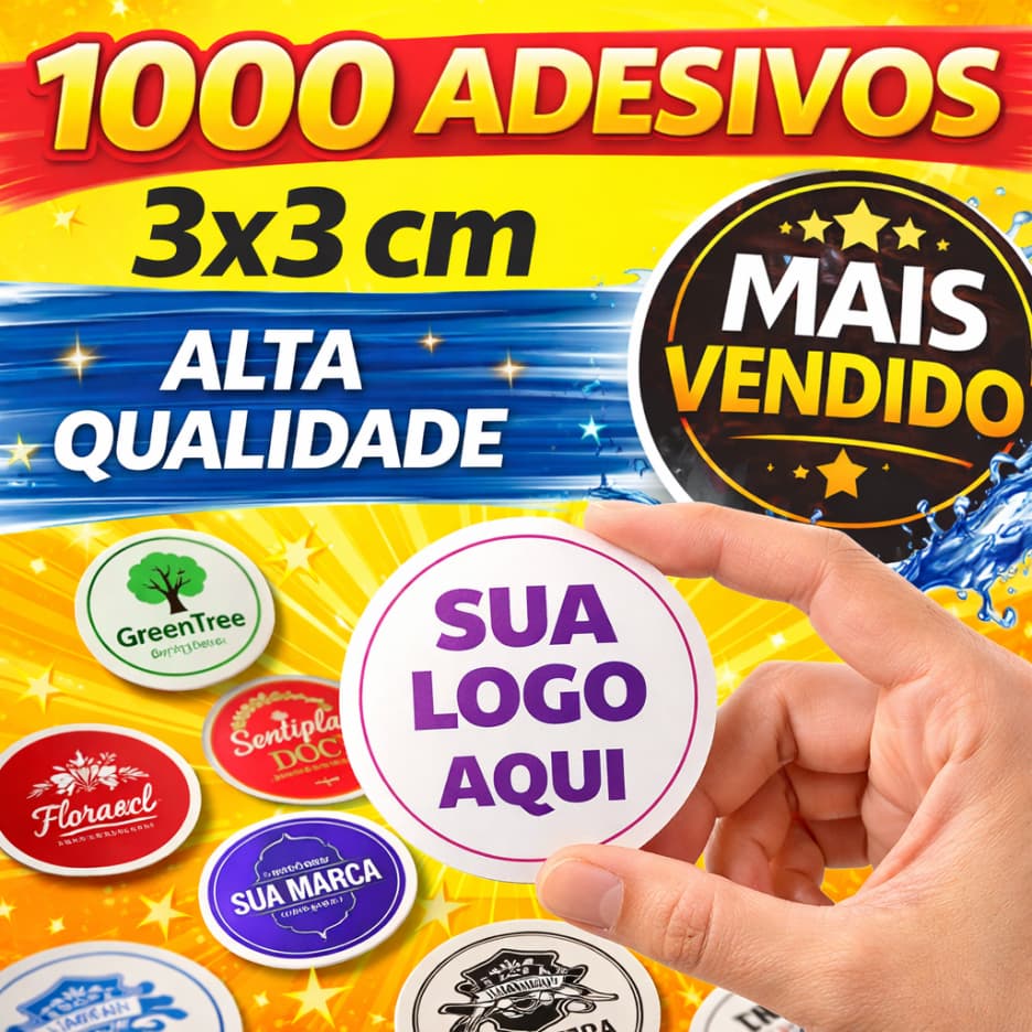 Adesivos Personalizados 3x3 cm Sua Logo 1000 Etiquetas para Embalagens Delivery e Mimos Brilho Premium Alta Resolução