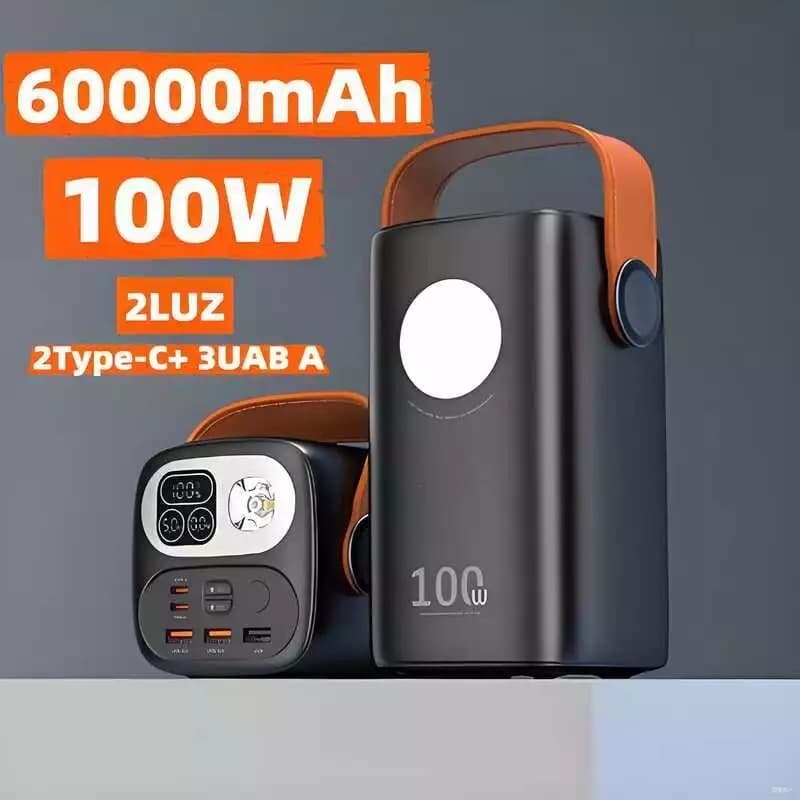 Carregador Portátil Power Bank Grande 60000mah Turbo 100W PD Rápido Para Mini Starlink Notebook Celulares