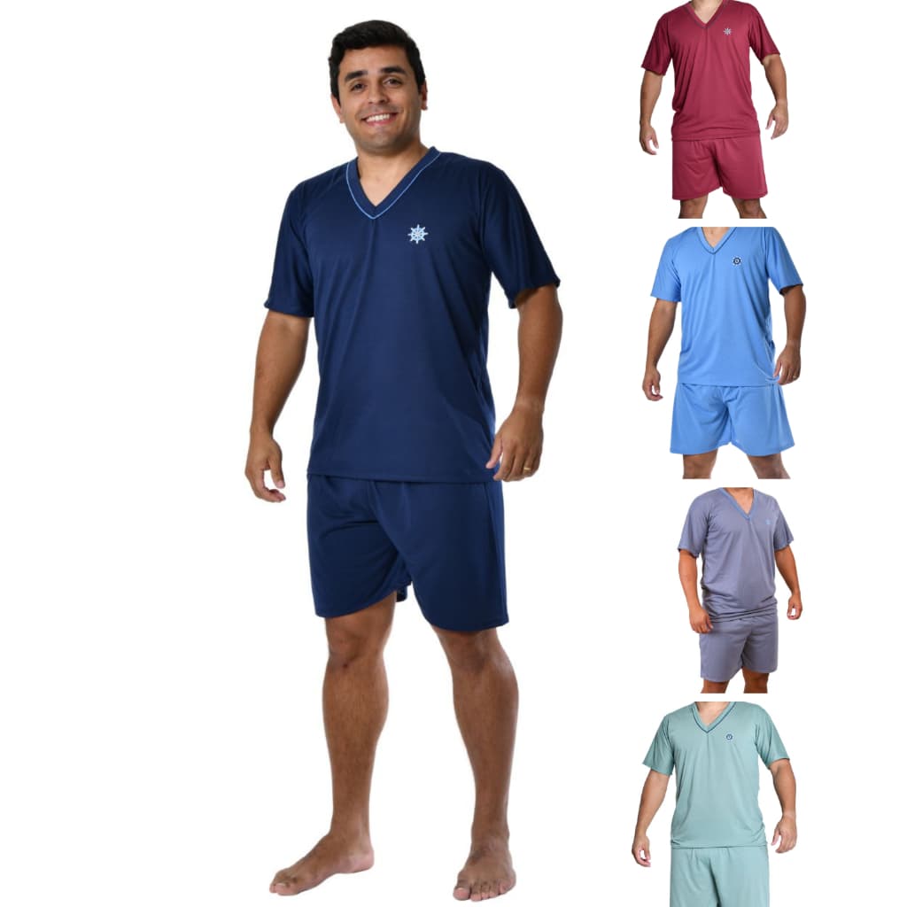 Promoção Pijama Masculino Liso Curto Verão Short e Camisa Manga Revenda Atacado