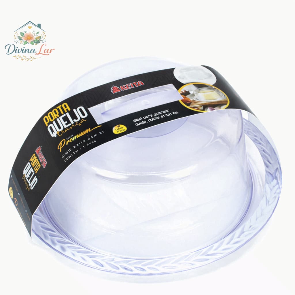 Queijeira Premium Cristal Keita Porta Queijo com Tampa Transparente Elegante Conserva Fresco