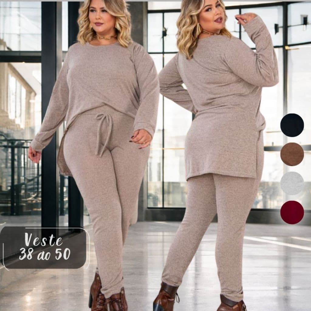 Conjunto Feminino De Frio Inverno Malha Lãzinha Lã Batida Look