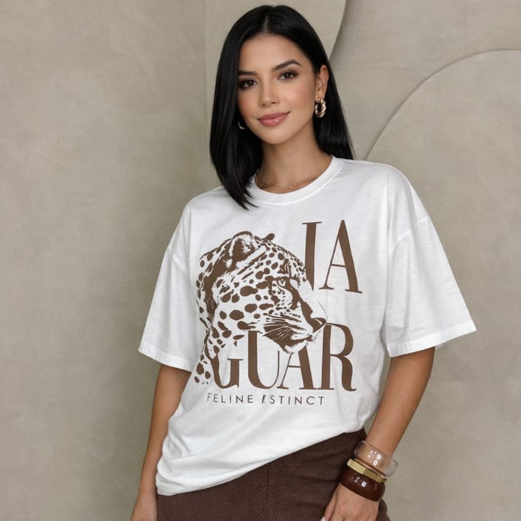 Blusa Feminina Max Jaguar Feline T-Shirt Oversized Moda STREET Camiseta Casual 100% Algodão Estilosa