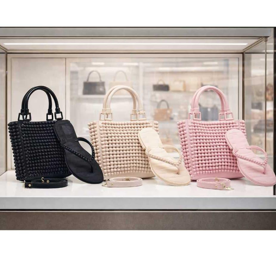 Kit Bolsa Mão + Chinelo Pérola Feminina | para Praia ou Dia a Dia | PROMOÇÃO | Rosa, Preto e Bege | Frete Gratis