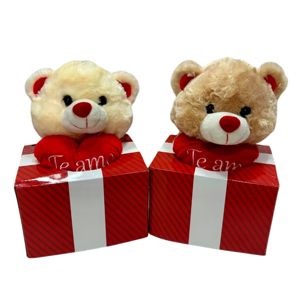 Kit 4 Urso Pelucia Coracao Caixa Romantico Presente Namorados 26cm