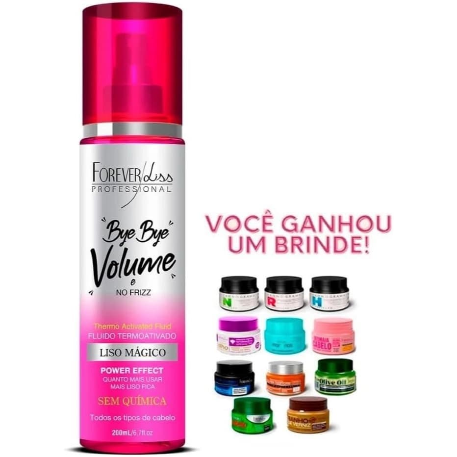 Bye Bye Volume e No Frizz Liso Mágico Fluido Finalizador Efeito Liso Disciplinado 200ml Forever Liss