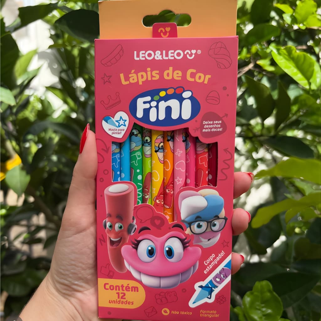Lápis 12 Cores Bala Fini Escolar Lapis de colorir leo e leo