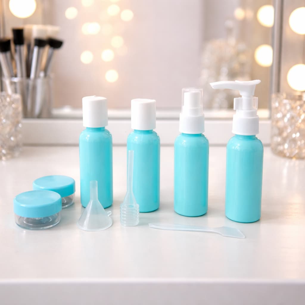 Kit Viagem com Frascos Reutilizáveis, Aprovado para Avião,  para Shampoo e Cosméticos