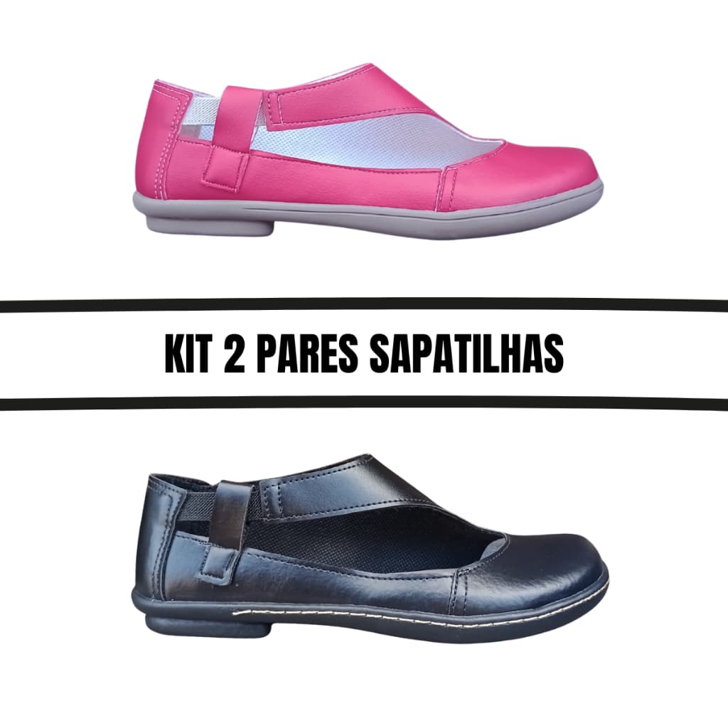 Kit 2 Sapatilhas Boneca Sintético Preto/Vermelho Casual