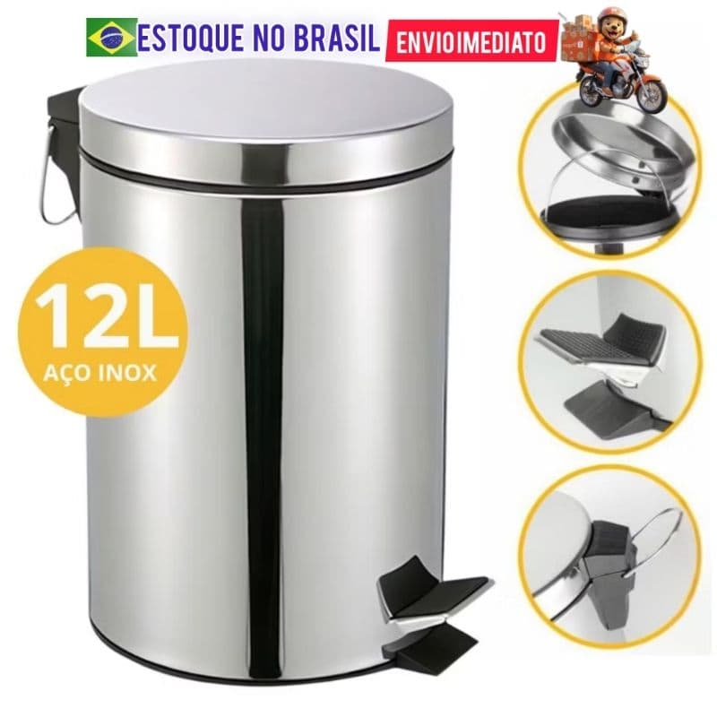 Lixeira Aço Inox 5L com Pedal + Balde Removível | Tampa Soft Close | Banheiro Cozinha Luxo Compacta