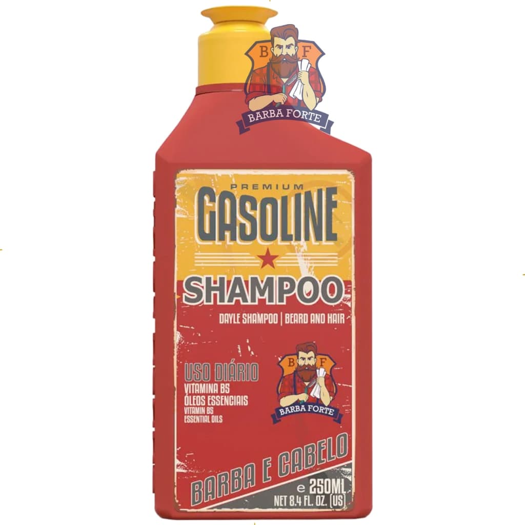 Shampoo Barba Forte Gasoline 250ml – Limpeza Suave para Barba e Cabelo