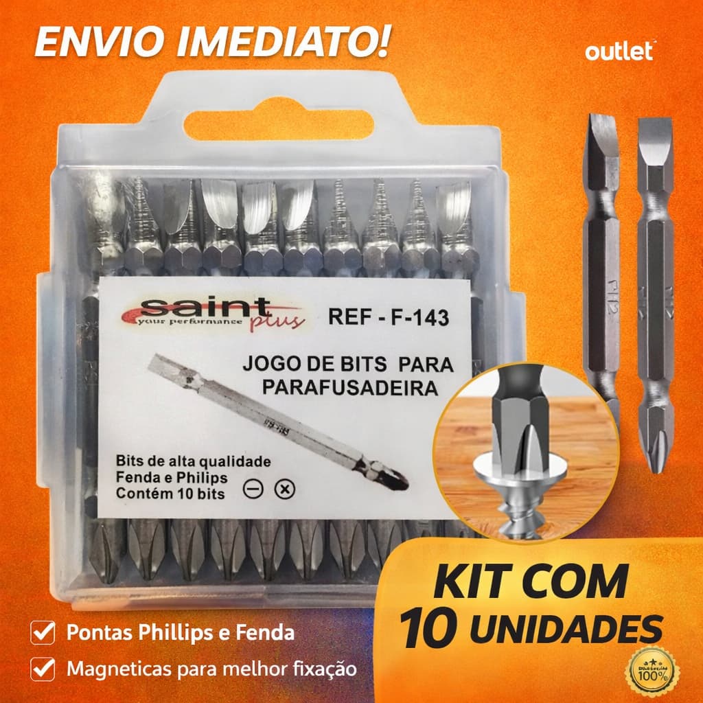 Kit Bits Ponteira Dupla Magnetica Parafusadeira 65mm 10 peças Profissional Impacto