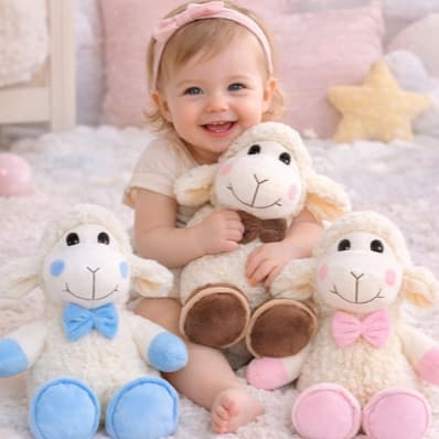 Ovelha de Pelúcia Bebê Macia 25cm 30cm 35cm Ovelhinha Infantil Decorativa Azul Rosa Marrom