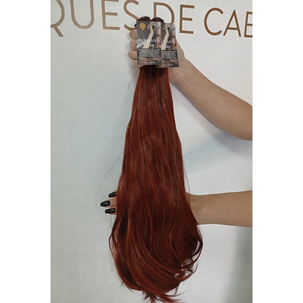 Aplique Cabelo 100% Semi Humano Na Tela Ondulado Ruivo 70cm igual Brasileiro do Sul