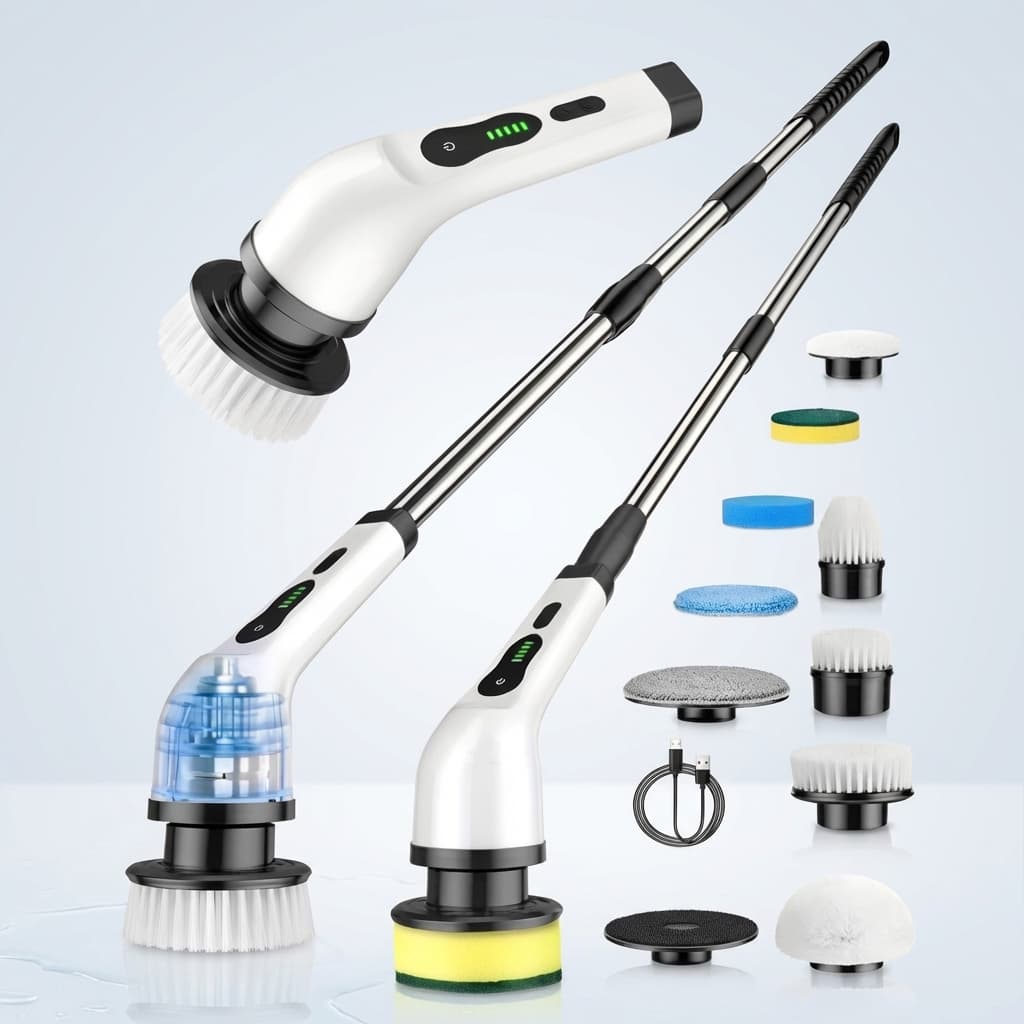 Escova Elétrica De Limpeza 9 Em 1 USB-C Com Cabo Extensor 1m Para Casa Carro Banheiro Cozinha Sofá Vidro Azulejo