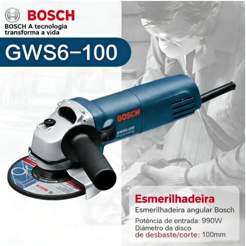 Bosch esmerilhadeira lixadeira 220v/127V GWS6-100 Esmerilhadeira Angular Profissional 1000W