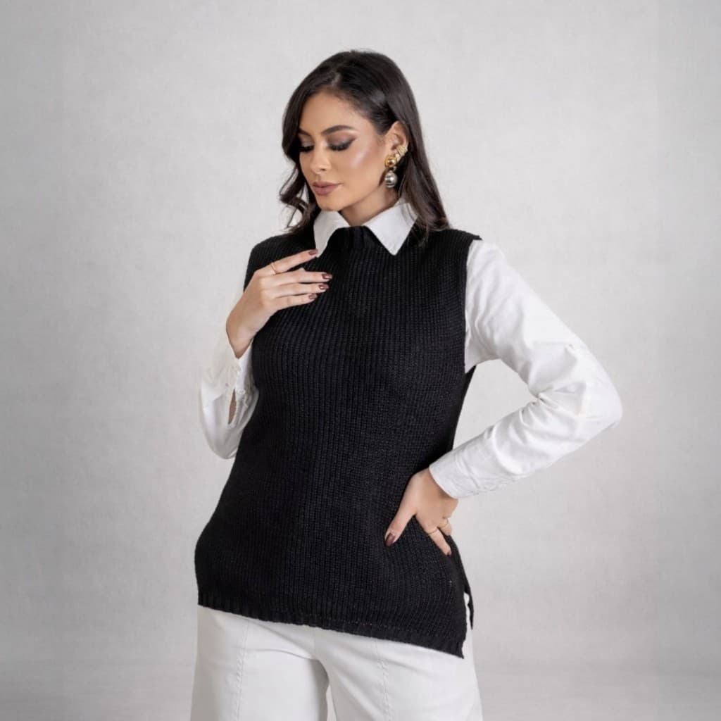 Colete Feminino Inverno Tricô Sobreposição Coletão de Tricot Elegante
