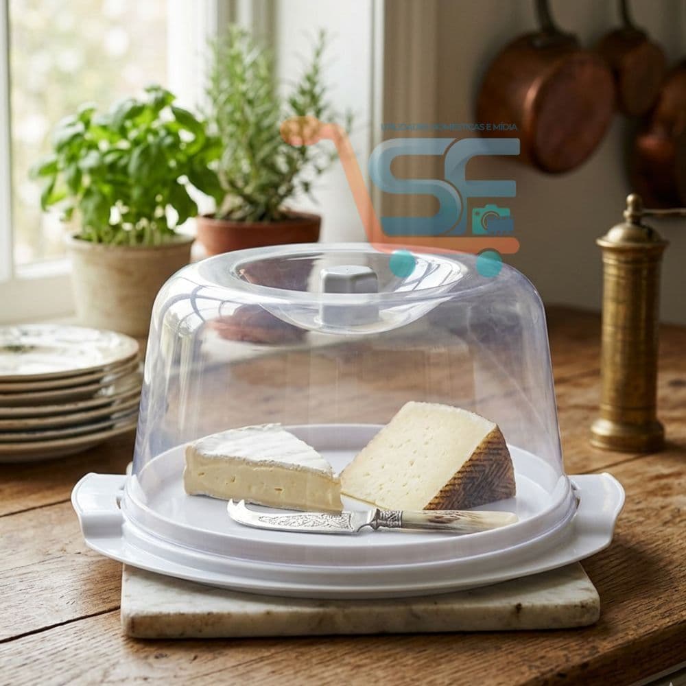 Queijeira Boleira com Tampa e Trava Giratória BPA Free Porta Queijo Bolo Prático Cozinha