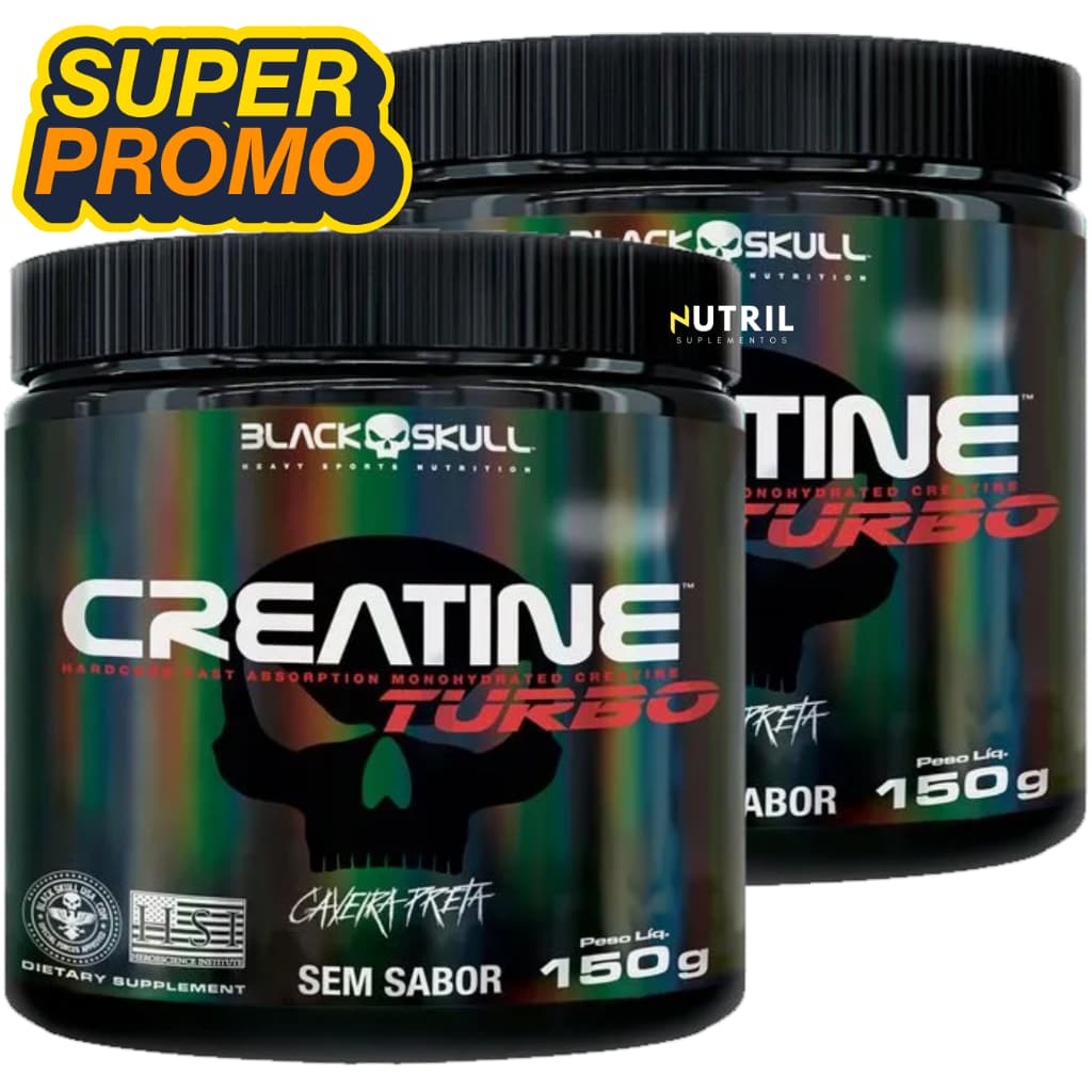 Kit 2x Creatina Monohidratada Creatine Turbo Black Skull 150g - Força Ganho de Massa Muscular