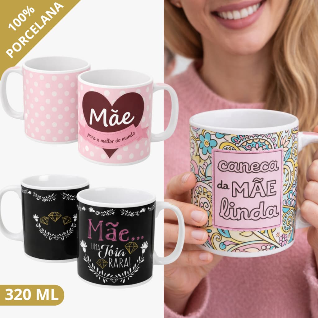 Caneca de Porcelana 320ML Dia das Mães Amor Materno Ótima Qualidade