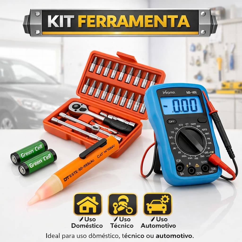 Kit Ferramentas Chave Catraca Multimetro Eletrica Mecanica Reparo Automotivo Profissional Chaves