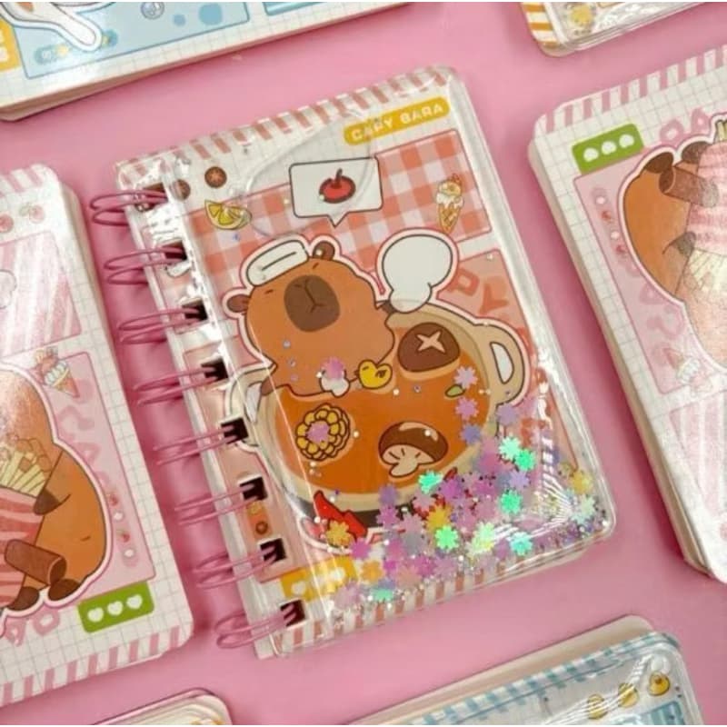 Mini Caderno Kawaii Glitter Líquido Rosa Espiral Fofo com Lantejoulas Capa Transparente Diário Escolar Presente Infantil