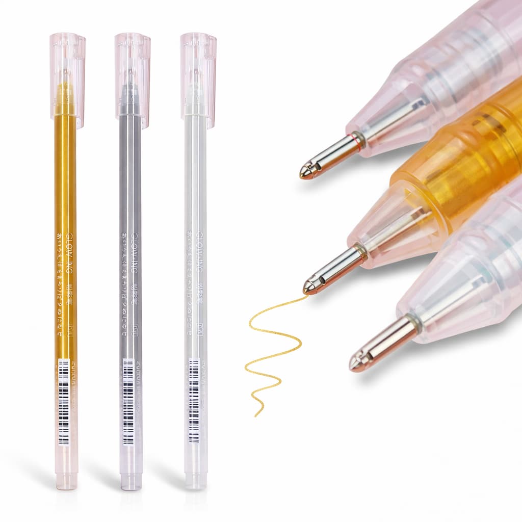 Kit 6 Canetas Gel 0.6mm Ponta Fina Plástico Prata Dourado e Branco Escrita Lettering Desenho
