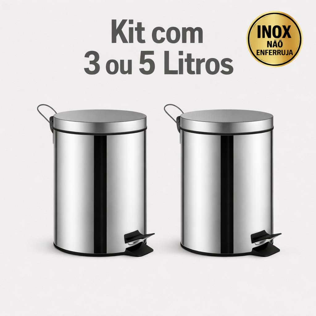 Conjunto 2 ou 1 Lixeira Inox 5 e 3L Lixo de Banheiro Lixeira Para Cozinha Cesto de Lixo Banheiro