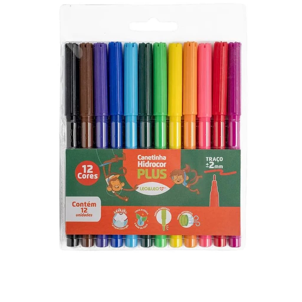 Canetinha Hidrografica Escolar Leo&LEo com 12 Cores