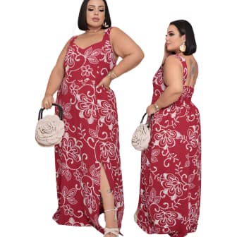 Vestido Femenino Plus Size Longo Com Fendas Duna Premium Elegante  Evangélica Confortavel Soltinho Luxo