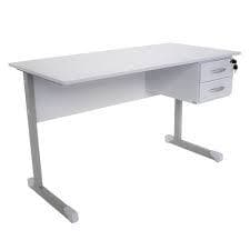 Mesa Escritório Cinza MDF com Gaveta e Chave – Mesa Home Office Moderna e Compacta
