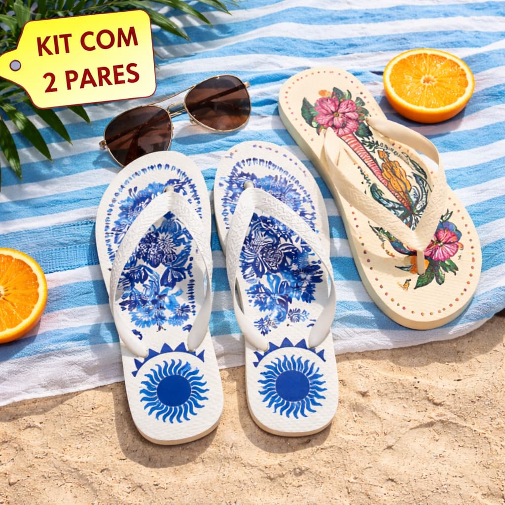 Kit Dois Pares Chinelo Feminino Tropical Sandália De Dedo Estilo e Conforto para o Verão