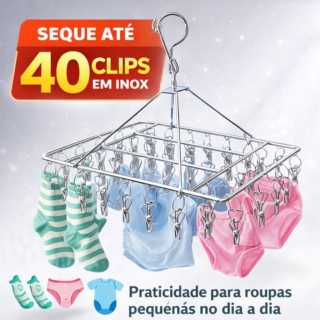 Varal de Meias Inox 40 Prendedores Retrátil Portátil para Roupas Íntimas Calcinha Meia Bebê Lavanderia