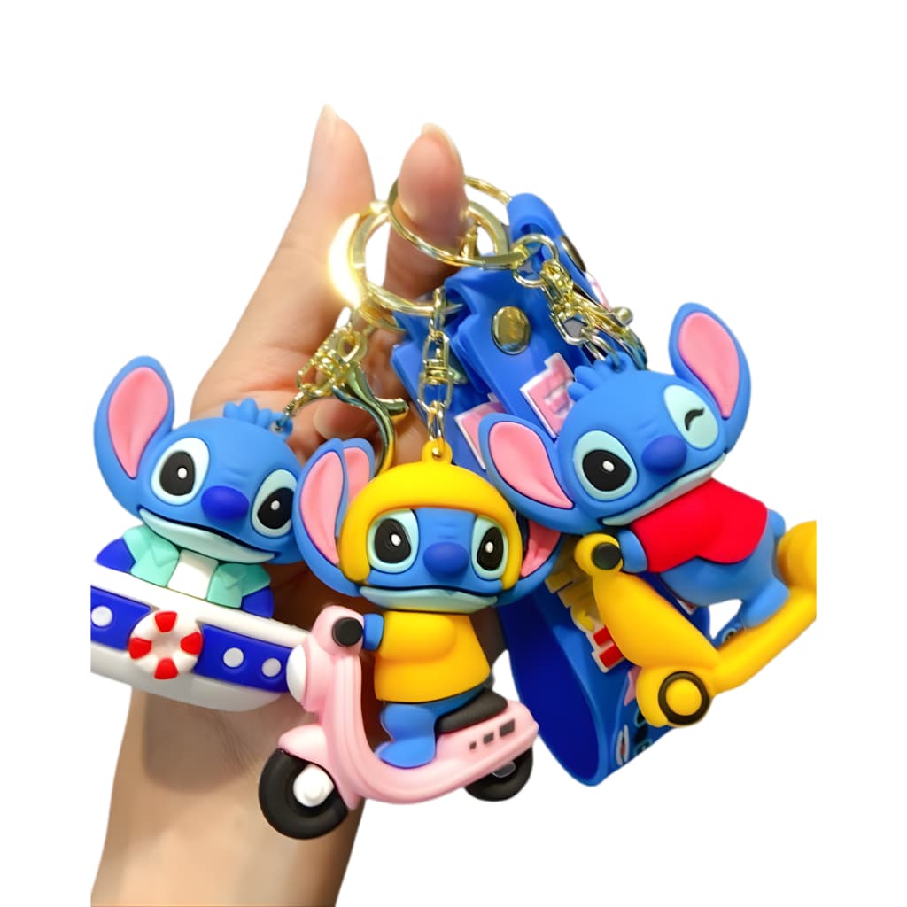 Kit 6 Chaveiros 3D Stitch & Angel Tamanho GRANDE com Cordão 🎀 (2, 3 ou 6 unidades) - Lembrancinhas Fofas