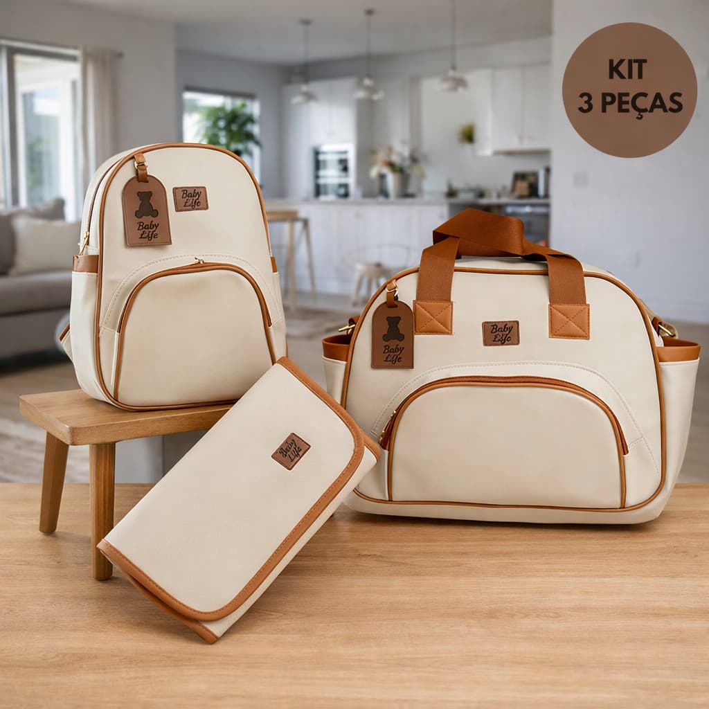 Kit Maternidade Elegante 3 Peças Baby Life Bolsa + Mochila + Trocador Impermeável