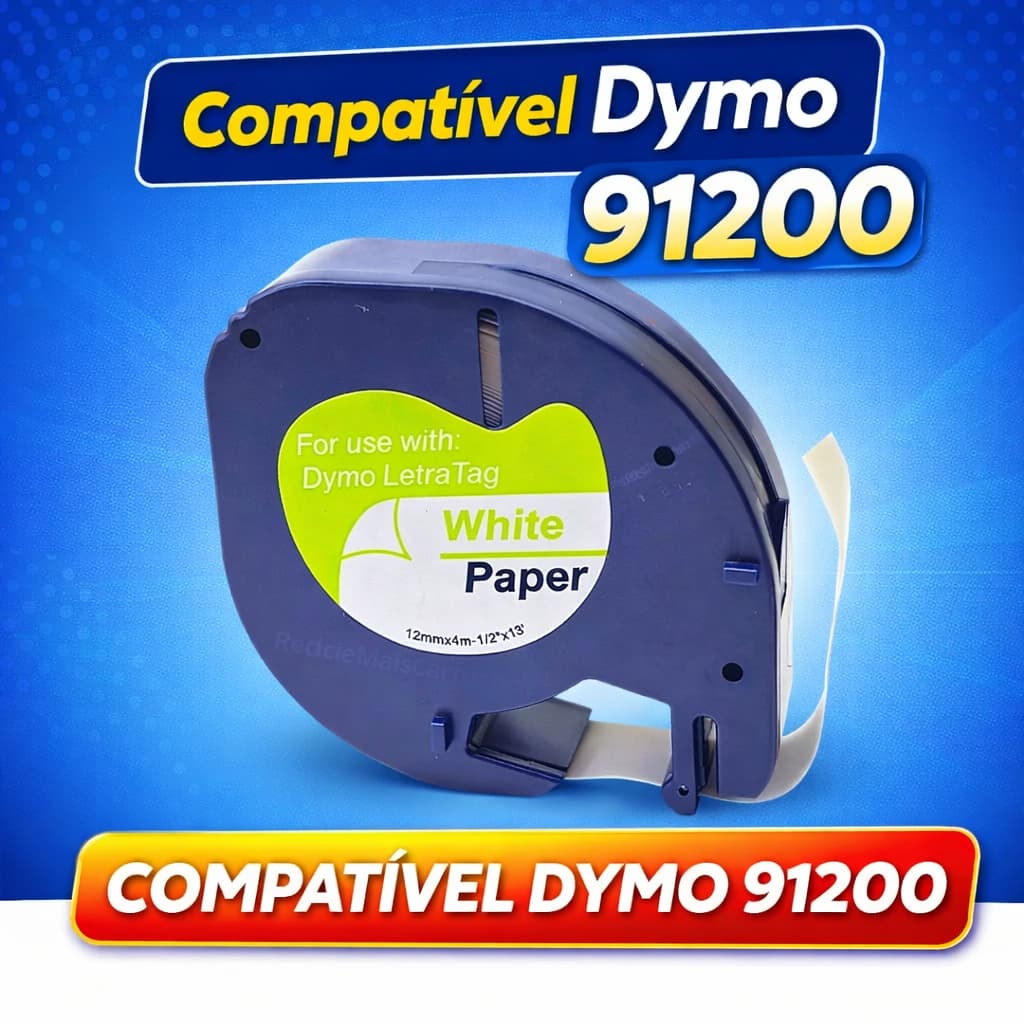 Rotulador Compatível Dymo Letratag D91200 91200 12mm Branca - Masterprint