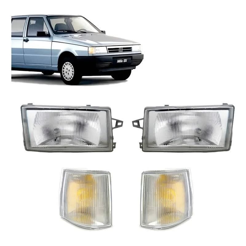 Par Farol Fiat Uno 1991 a 2004 lente de vidro + Par de lanternas de seta cristal