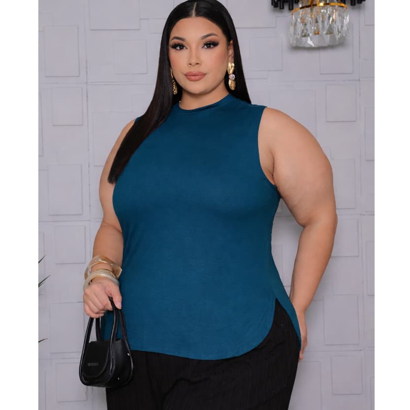 BLUSA PLUS SIZE FEMININA TAPA BUNDA COM FENDA LATERAL REGATA ALONGADA VISCOLYCRA PREMIUM GG G1 G2