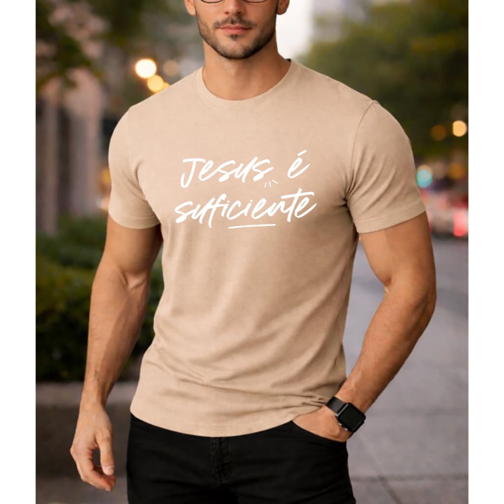 Camisa Evangélica Algodão Malha 30.1 Tema Jesus É Suficiente