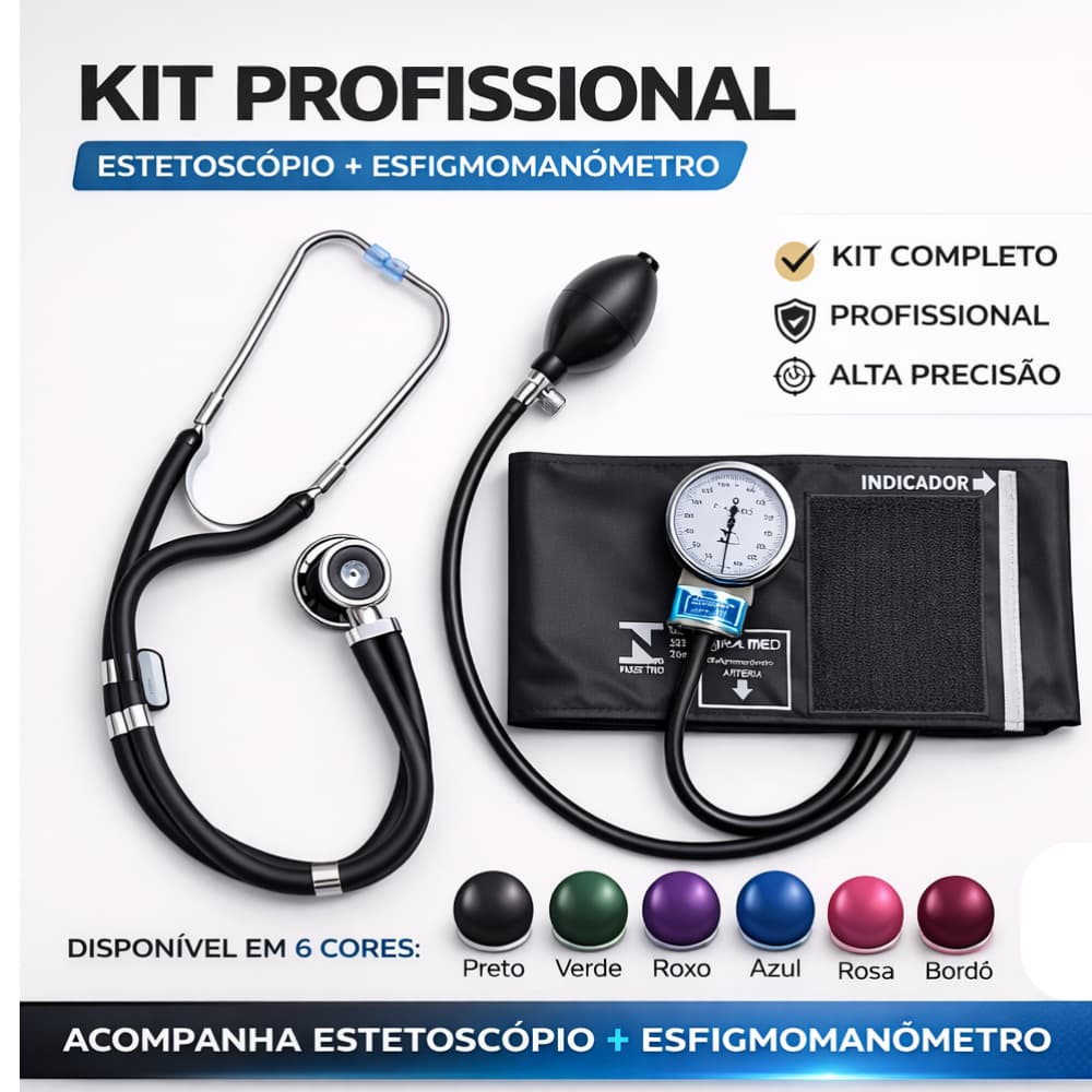 Kit Conjunto Esfigmomanômetro Aparelho de Pressão + Estetoscópio Rappaport Duplo