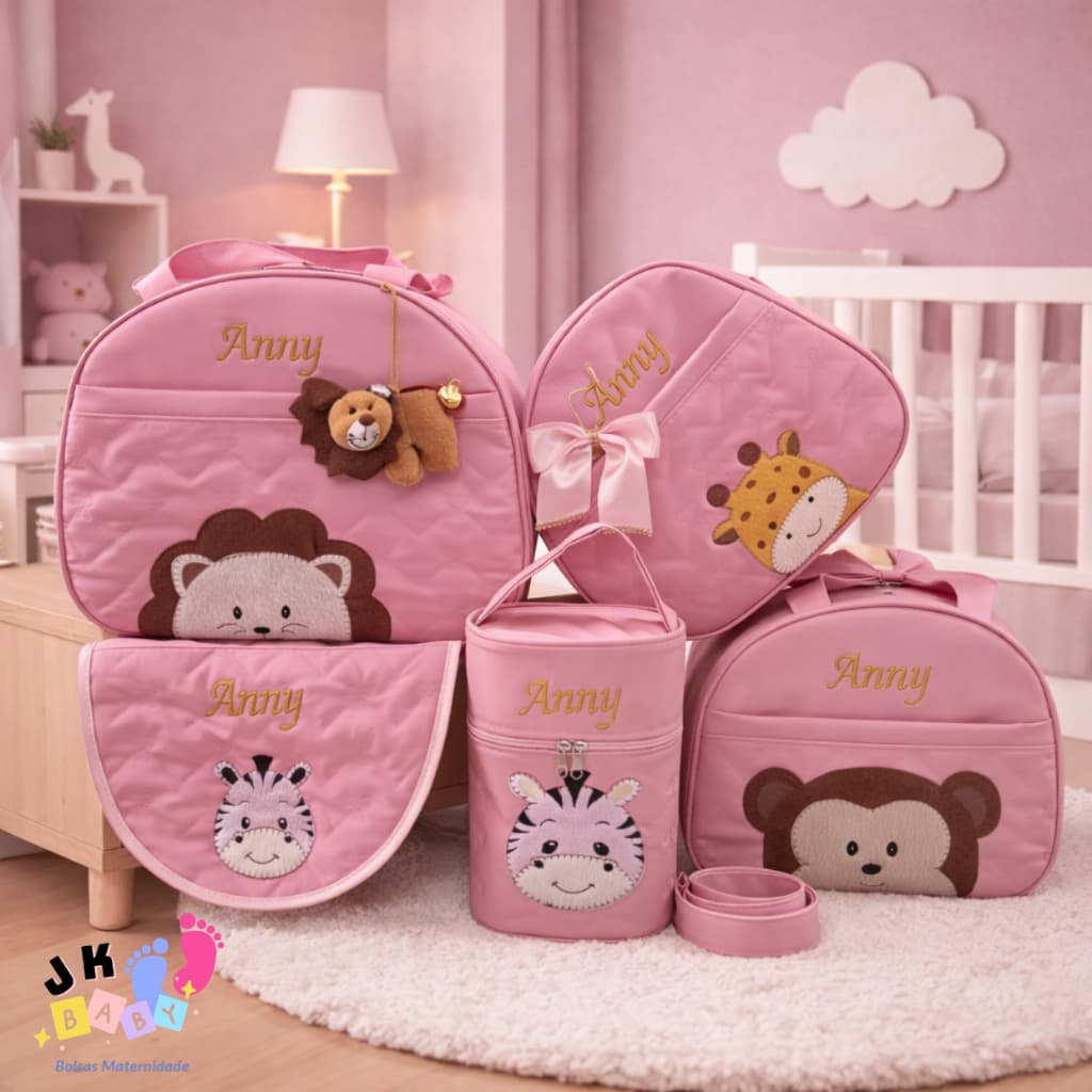 Kit Bolsa Maternidade PERSONALIZADA 5 Peças Impermeável Safari Enxoval