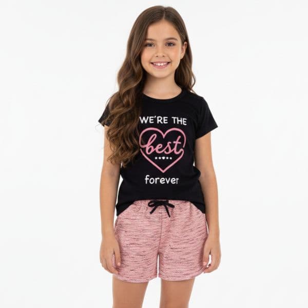 Conjunto Infantil Feminino Verão Promoção Camiseta Algodão Shorts Moletinho Confortável Menina