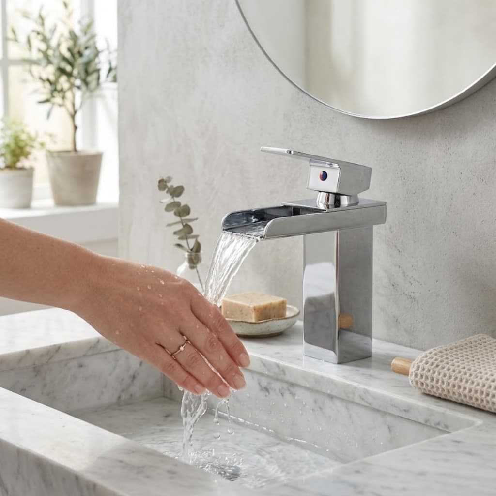 Torneira Bancada Monocomando Banheiro Lavabo Cozinha Misturador Água Quente/Fria Cascata Cromada