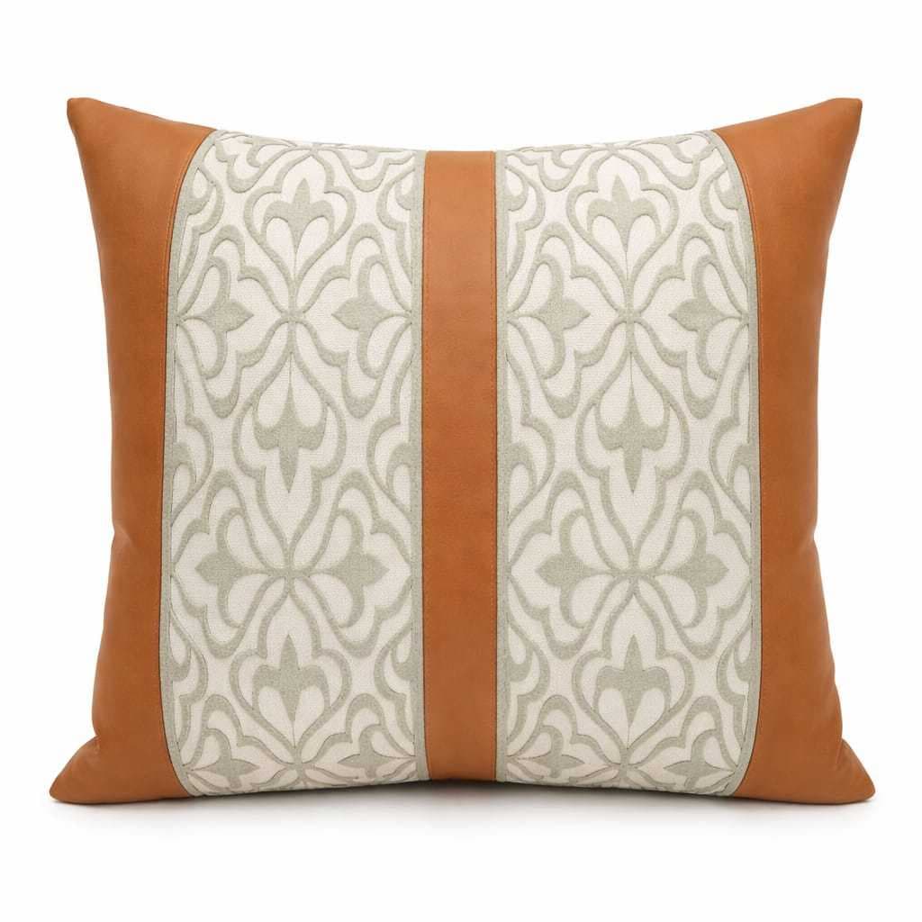 Capa de Almofada Linho 45x45cm Bordada em couro + Bouclê Verde Oliva