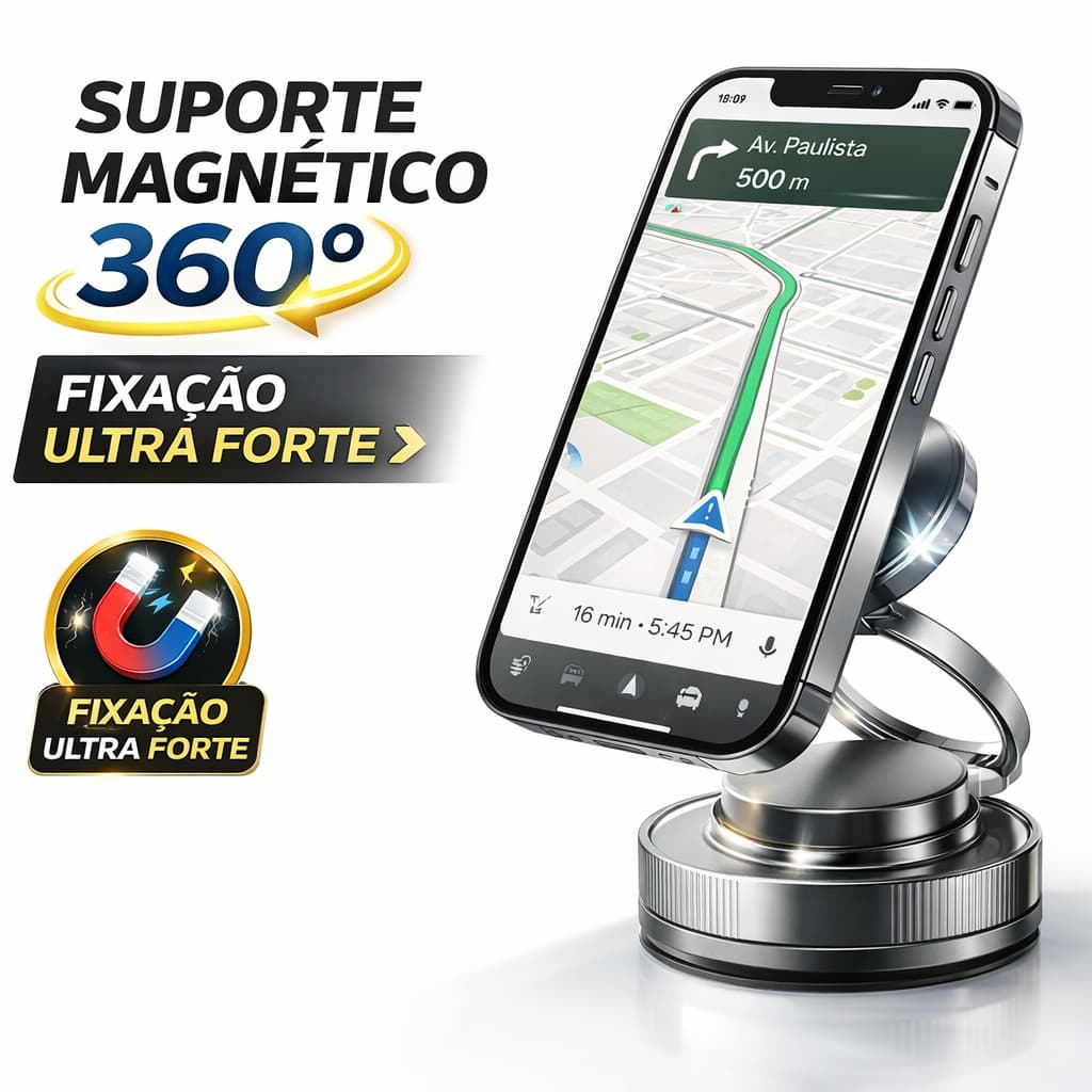Suporte Celular Magnético 360° Veicular Universal Imã Forte Painel Carro Compacto