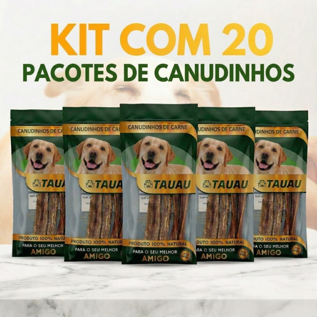 Canudinhos de Carne para Cachorro Kit 20 Unidades - Petisco Natural Dental Redutor Tártaro